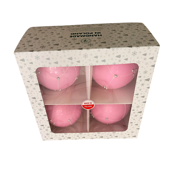 Pink Beaded Christmas Ornaments Handmade In Poland Set of 4 New - Picture 8 of 12